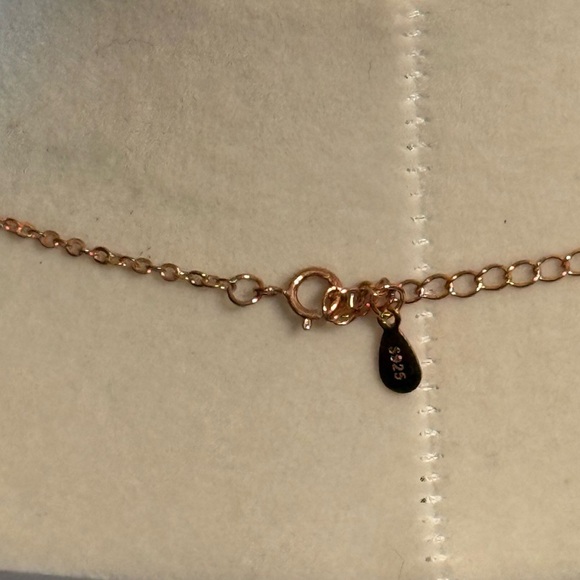 NWOT 925 Sterling Silver Double Circle CZ Necklace 8” Rose Gold Interlocking - Picture 4 of 14